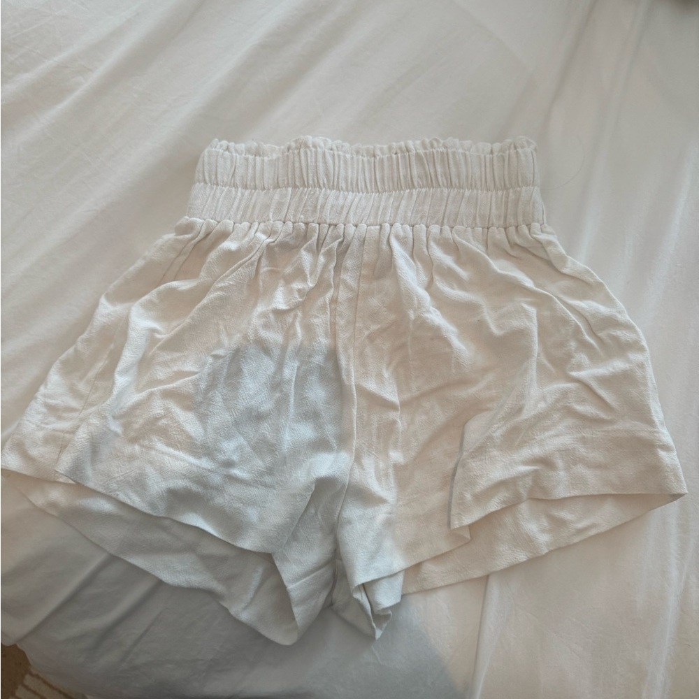 Women's White Elastic Waist Shorts